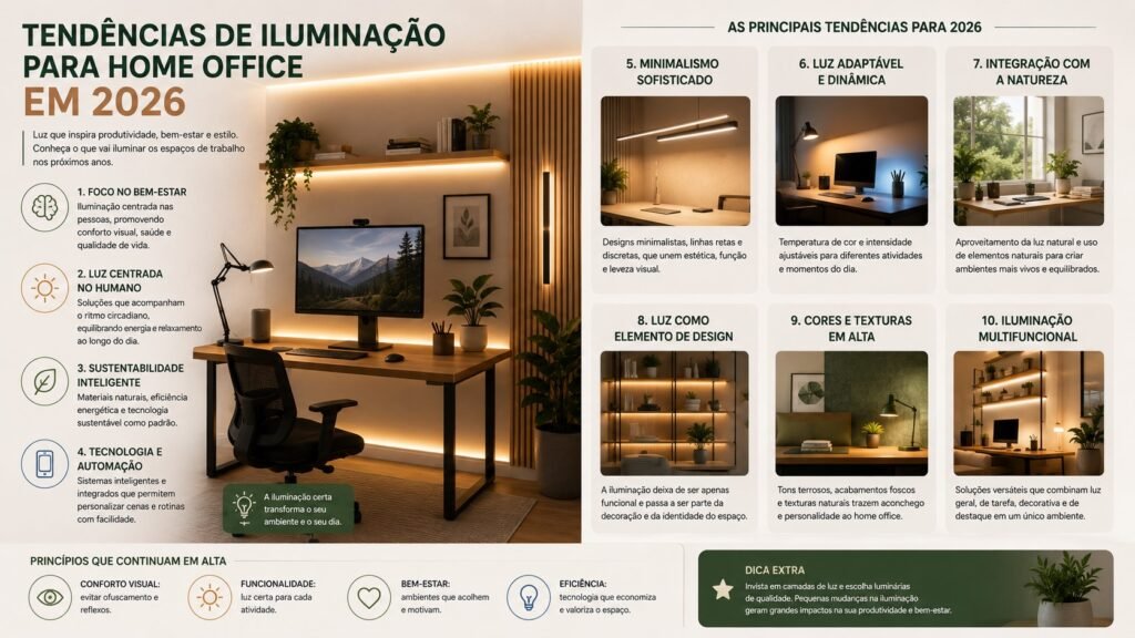 Tendências de Iluminação para Home Office em 2026