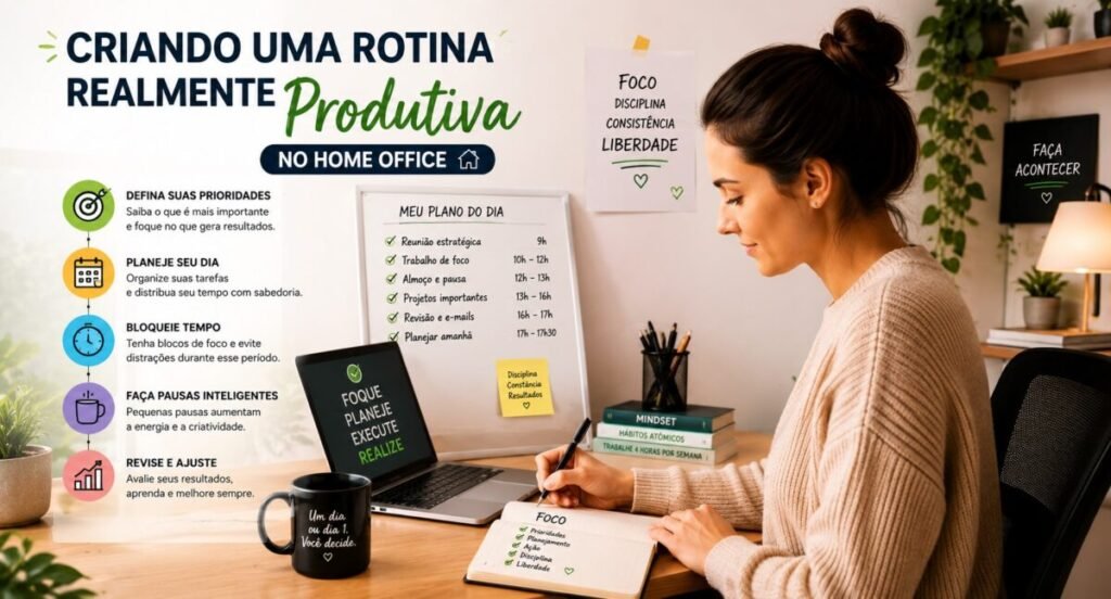 Crie uma imagem sobre como melhorar a produtividade em casa para eu usar no meu blog voltado para o nicho de home office. A imagem deve ter tamanho de 1250 x 675 px.