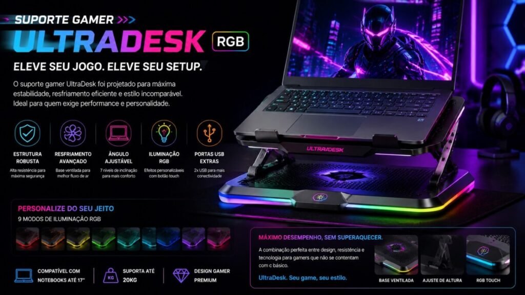 suporte notebook ultradesk rgb